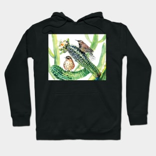 Arizona State BIrd and Flowers, Cactus Wren and Seguaro Hoodie